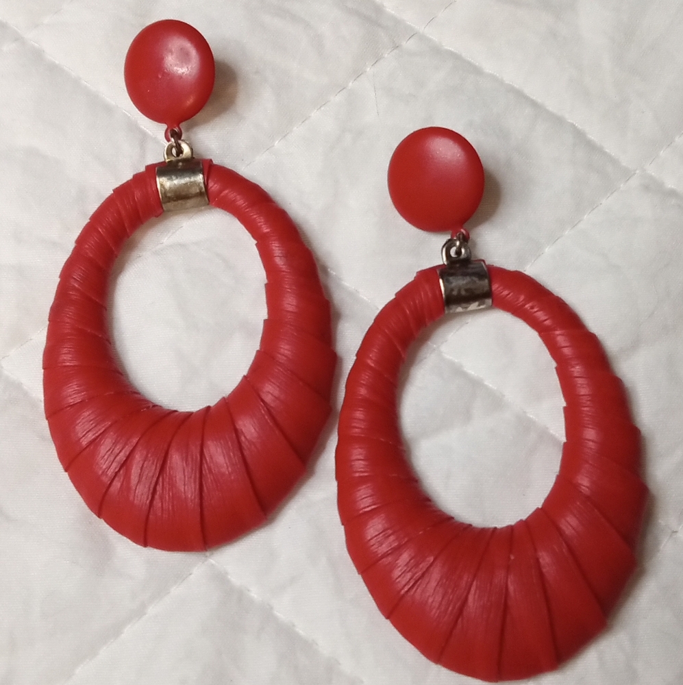 Vintage Red Eel Skin Hoops
